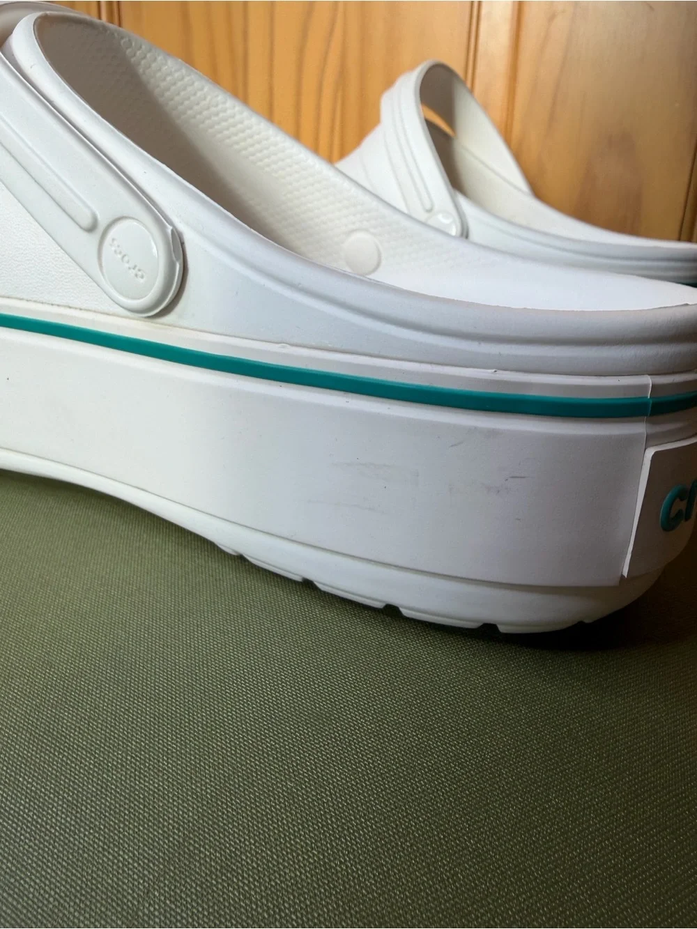CROCS White Platform Clogs with Teal Stripe - Picture 5 of 5